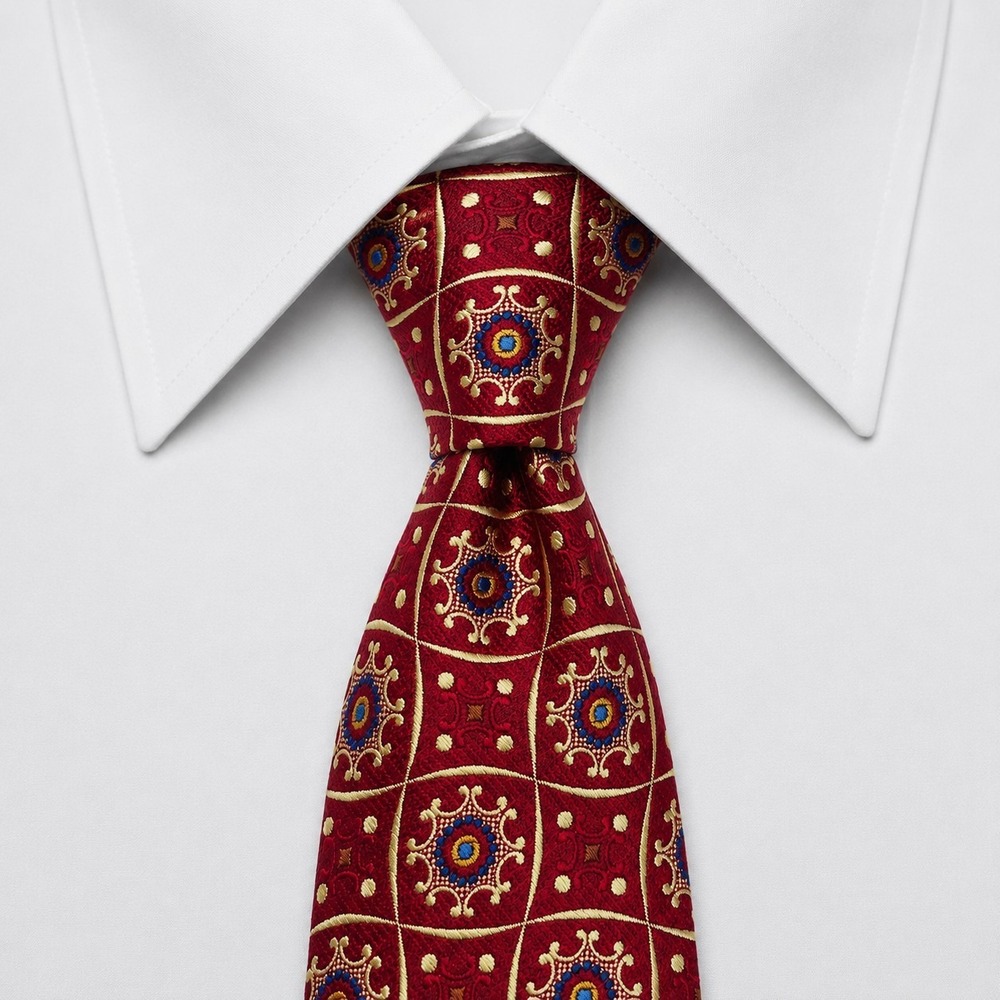 Jos A Bank Signature Collection Silk Men's Necktie Red Geometric Medallions 60"